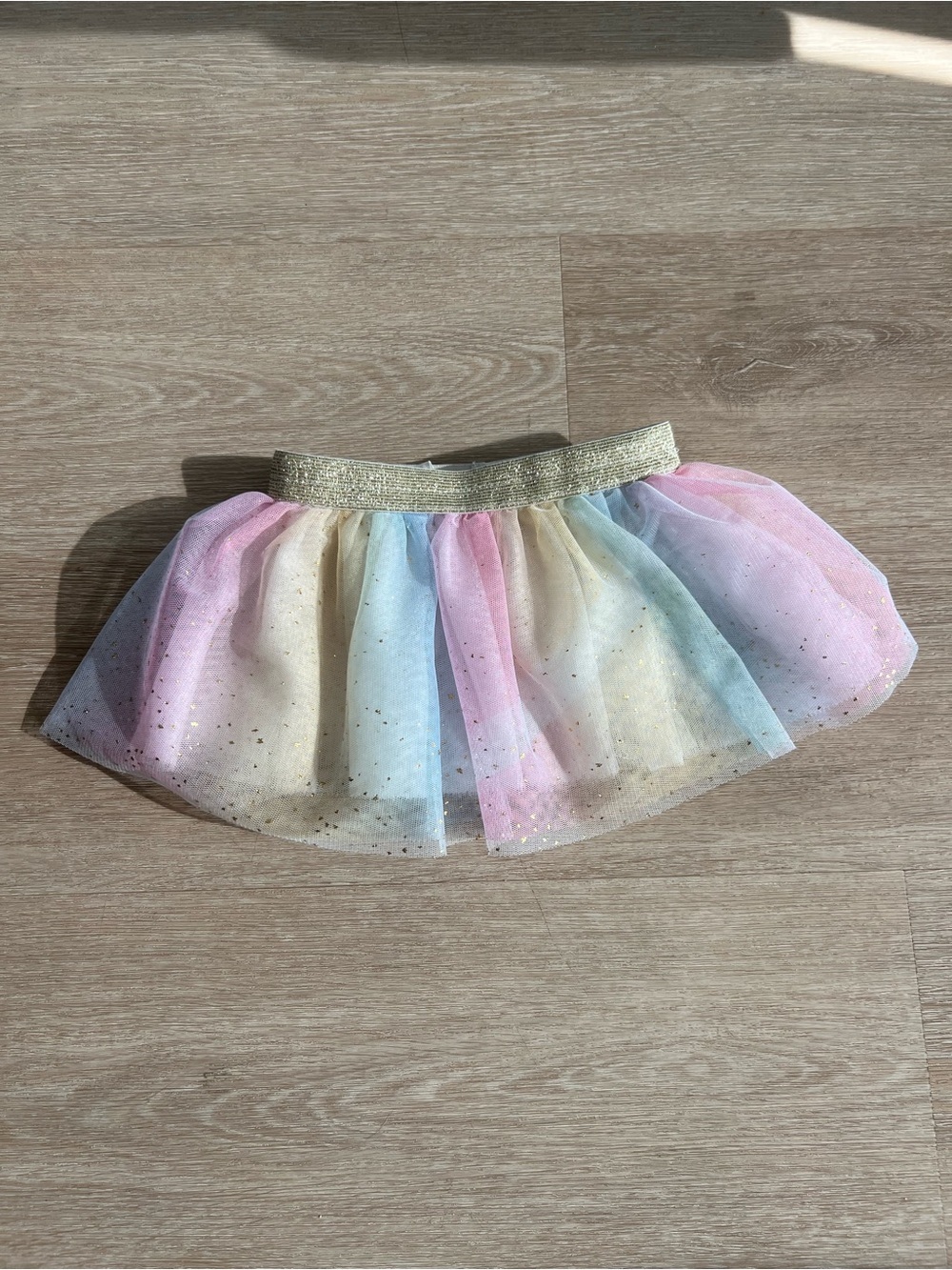 Pastel Rainbow Tutu Tulle Skirt with Gold Waistband Girls 12 - 18 Months